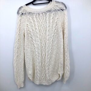 So Women’s cream‎ net sweater longsleeve crewneck M